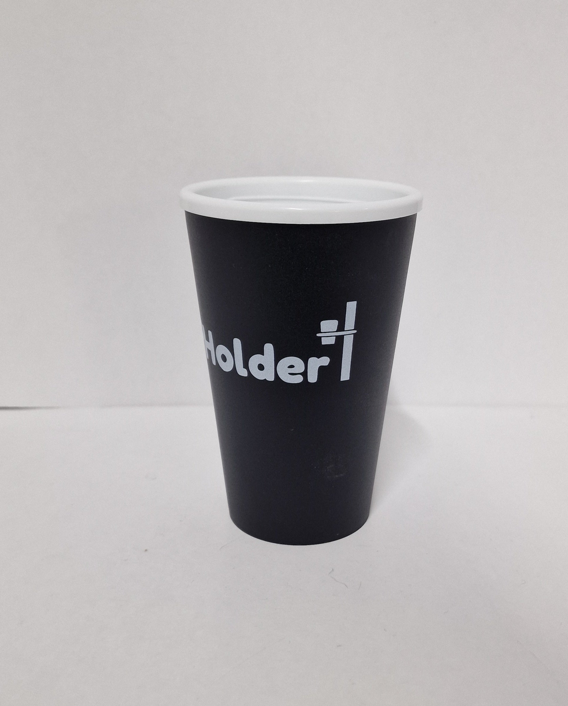 ScaffHolder Branded re-useable cup. Black with screw lid. UK made